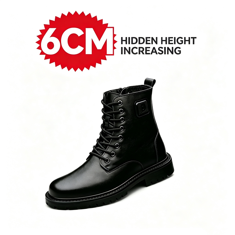 Men'S Shoes Increase Height - 남성용 6cm 키높이 가죽 부츠 겨울