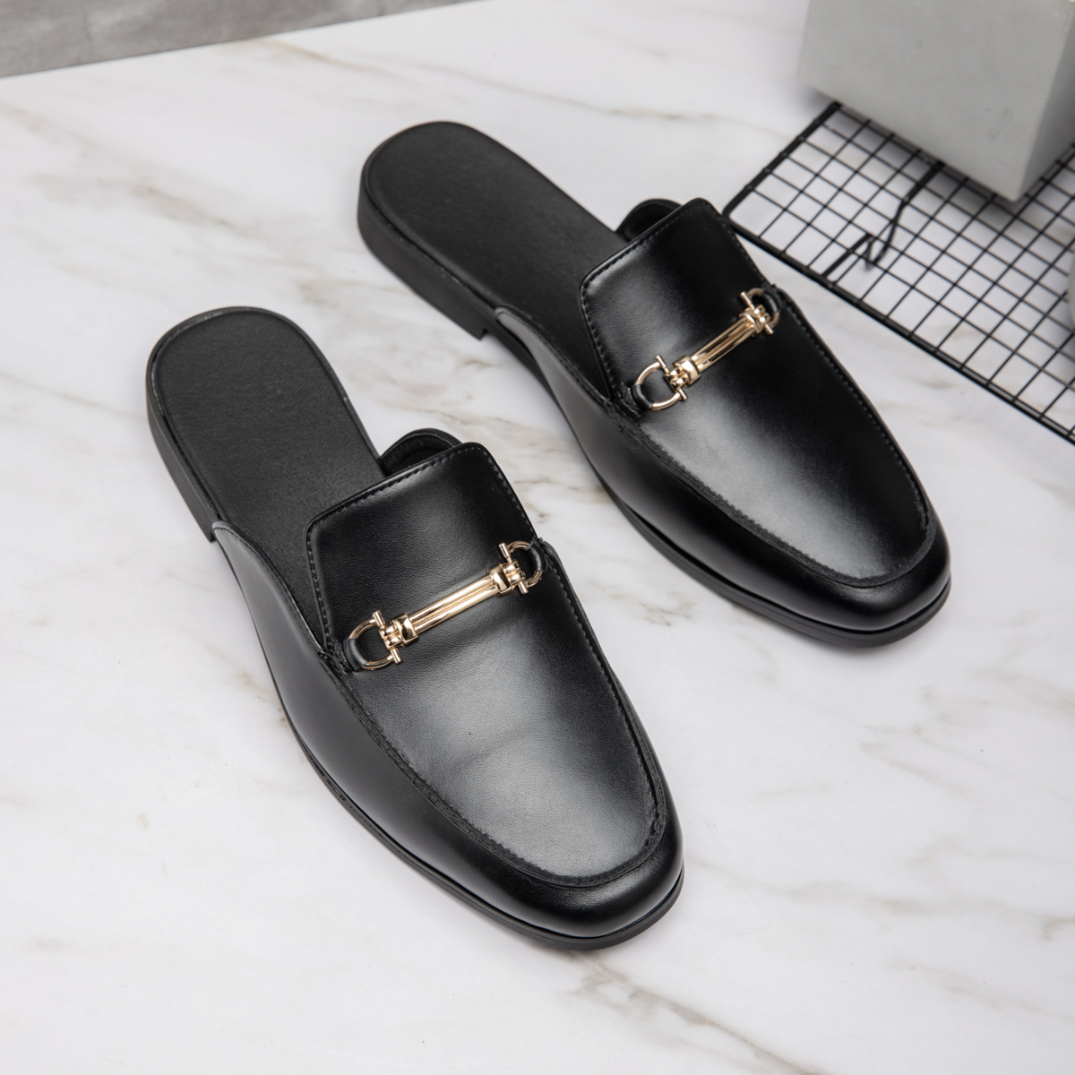 캐주얼 뮬 남성 가죽 로퍼 메탈 장식 솔리드 컬러 슬리 - Men'S Shoes Hey Dude 리뷰 및 가격