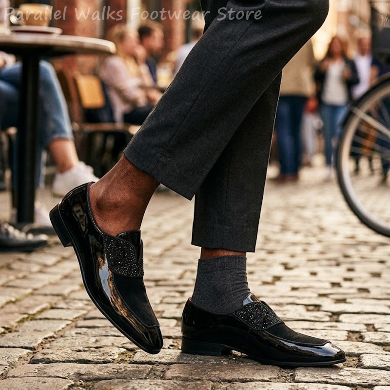 남성용 블랙 에나멜 인조 스웨이드 라인스톤 로퍼 슬립온 - Men'S Shoes Smart 리뷰 및 가격