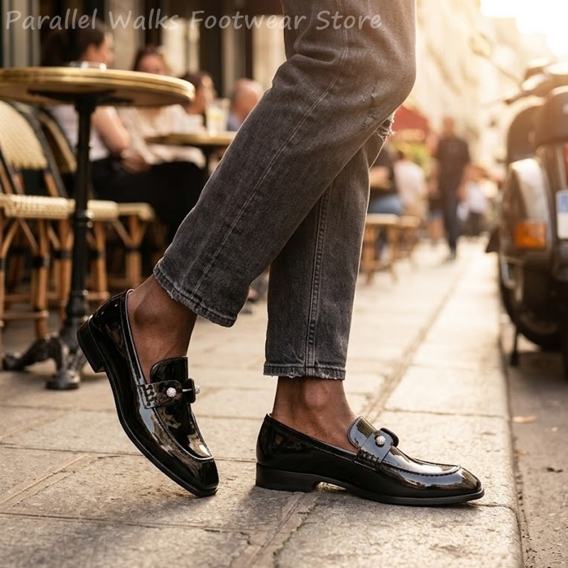 남성용 블랙 에나멜 인조 스웨이드 라인스톤 로퍼 슬립온 - Men'S Shoes Smart 리뷰 및 가격